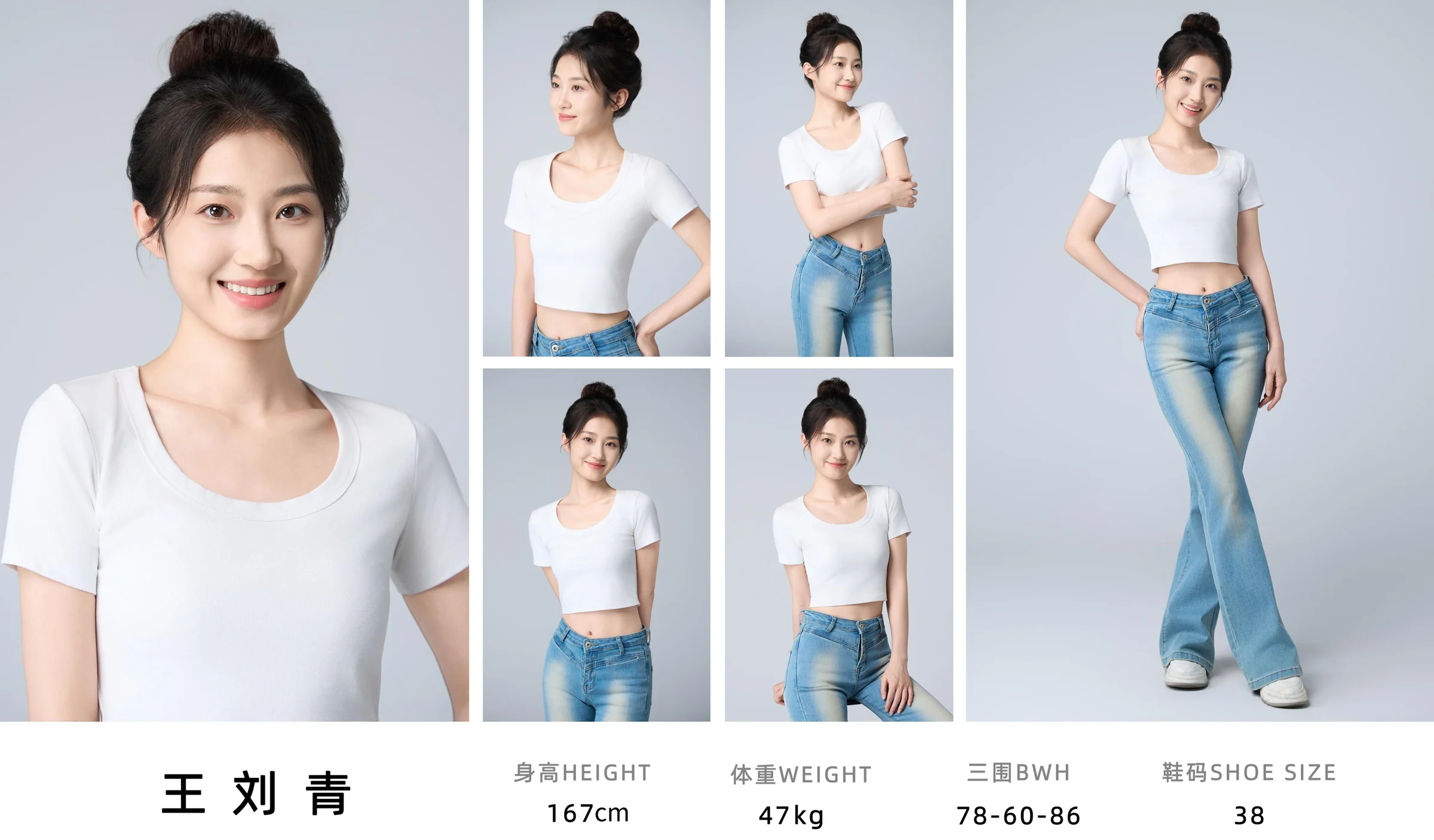 王刘青白色上衣与牛仔裤演员形象照组图